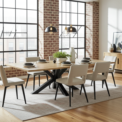 Spider dining table with matte black legs and extendable mango wood top