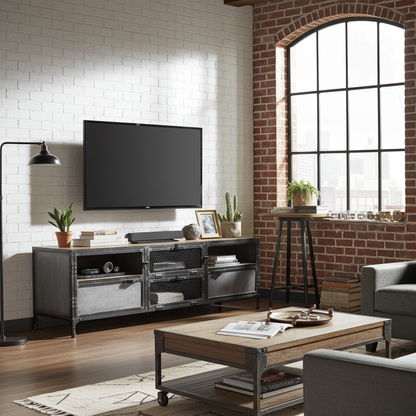 Meuble Télé Ibiza en bois de manguier et acier brut