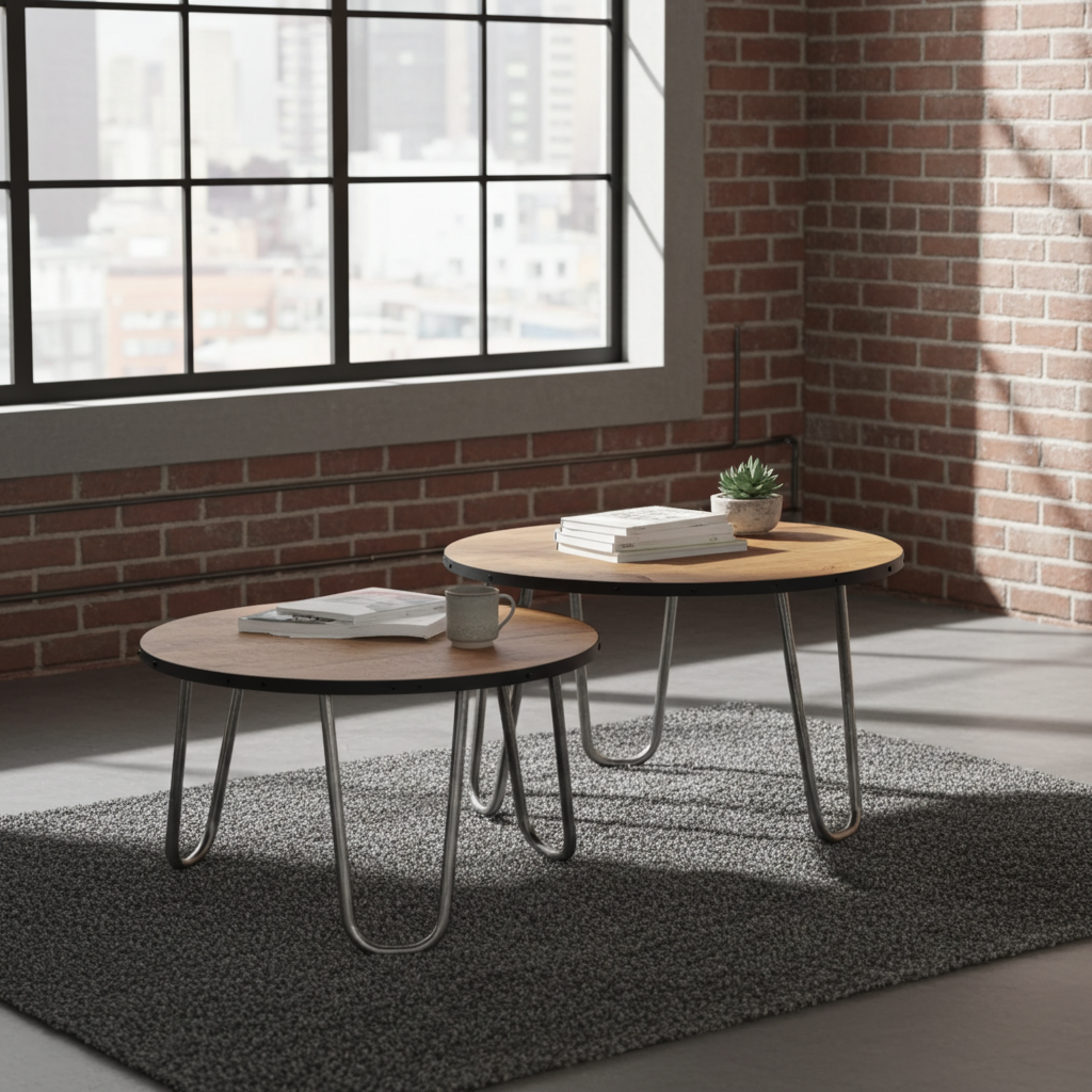 Tables basses en bois de manguier patte en épingle ensemble de 2