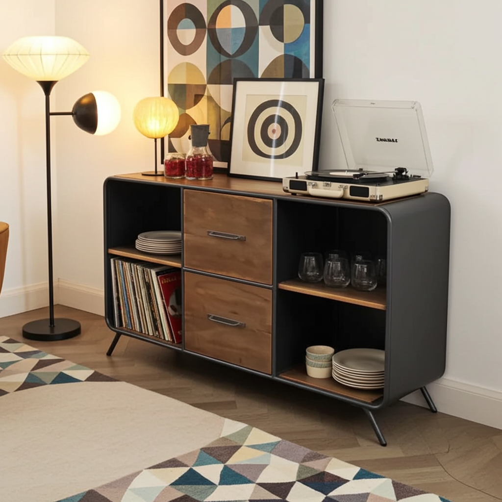 Buffet style rétro bois recyclé et acier