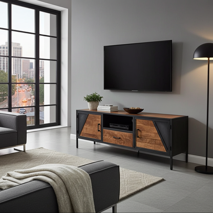 AZERA TV Stand Mango Wood and Vintage Gray Steel