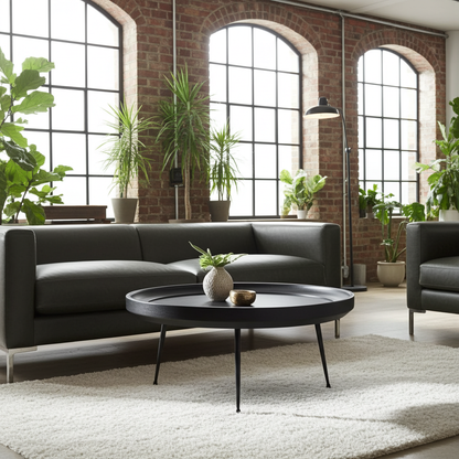 Table à Café ronde en bois de manguier fini noir