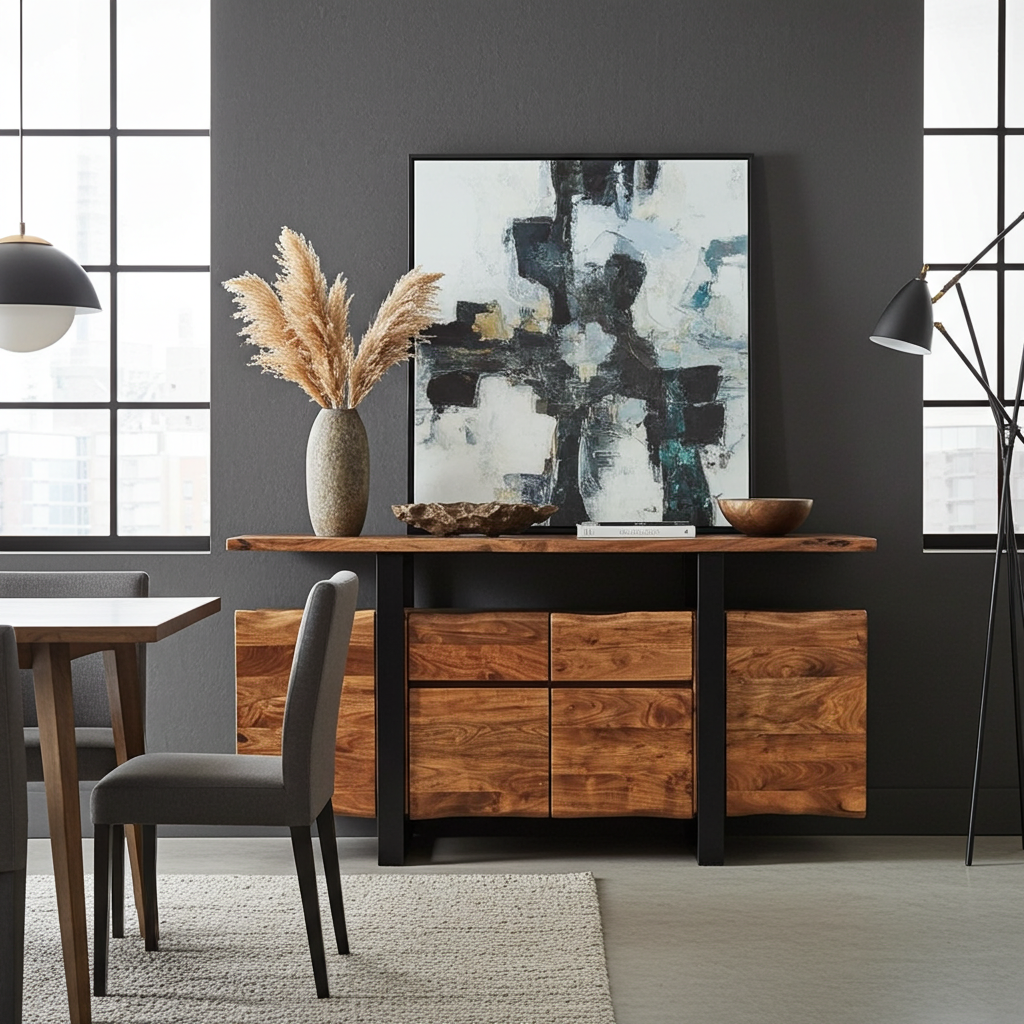 Buffet en bois d'Acacia live edge