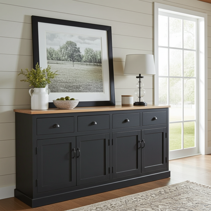 Buffet campagnard en bois de manguier fini noir antique