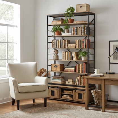 Bibliothèque Farmhouse en bois de manguier brut