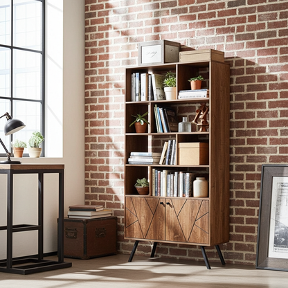 Étagère Mid-Century en bois d'Acacia avec 2 portes