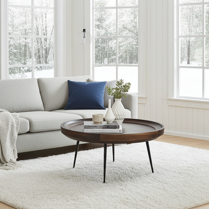 Table à café ronde en bois de manguier (Walnut)