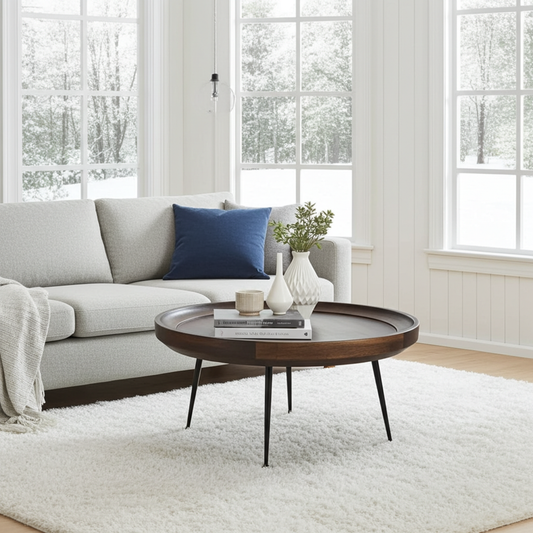 Table à café ronde en bois de manguier (Walnut)