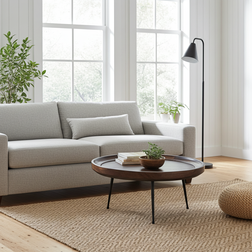 Table à café ronde en bois de manguier (Walnut)