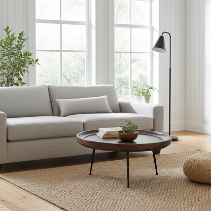 Table à café ronde en bois de manguier (Walnut)