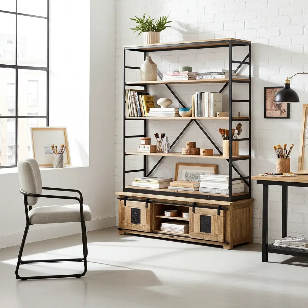 Farmhouse bookcase in raw mango wood