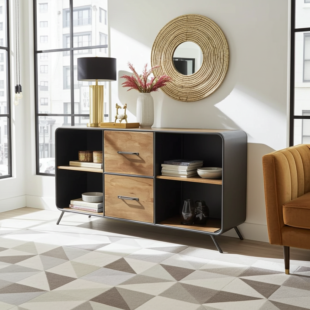 Buffet style rétro bois recyclé et acier